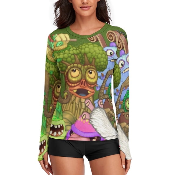 My Singing Monsters Women's Sunscreen Shirt Long Sleeve Workout Tops Crewneck Soft Comfy Tees Casual T-Shirt L