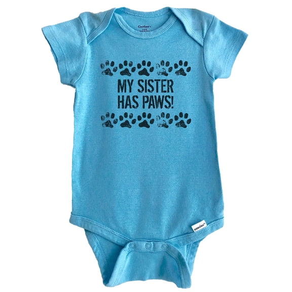 My Sister Has Paws Funny Baby Bodysuit - Dog Baby Bodysuit For Kids (Blue), 0-3 Months
