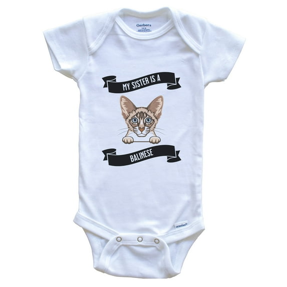 My Sister Is A Balinese Cat Cute Kitten Baby Bodysuit, 0-3 Months White