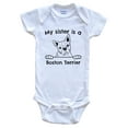 thumbnail image 1 of My Sister is a Boston Terrier Cute Dog Breed Baby Bodysuit, 6-9 months white, 1 of 4