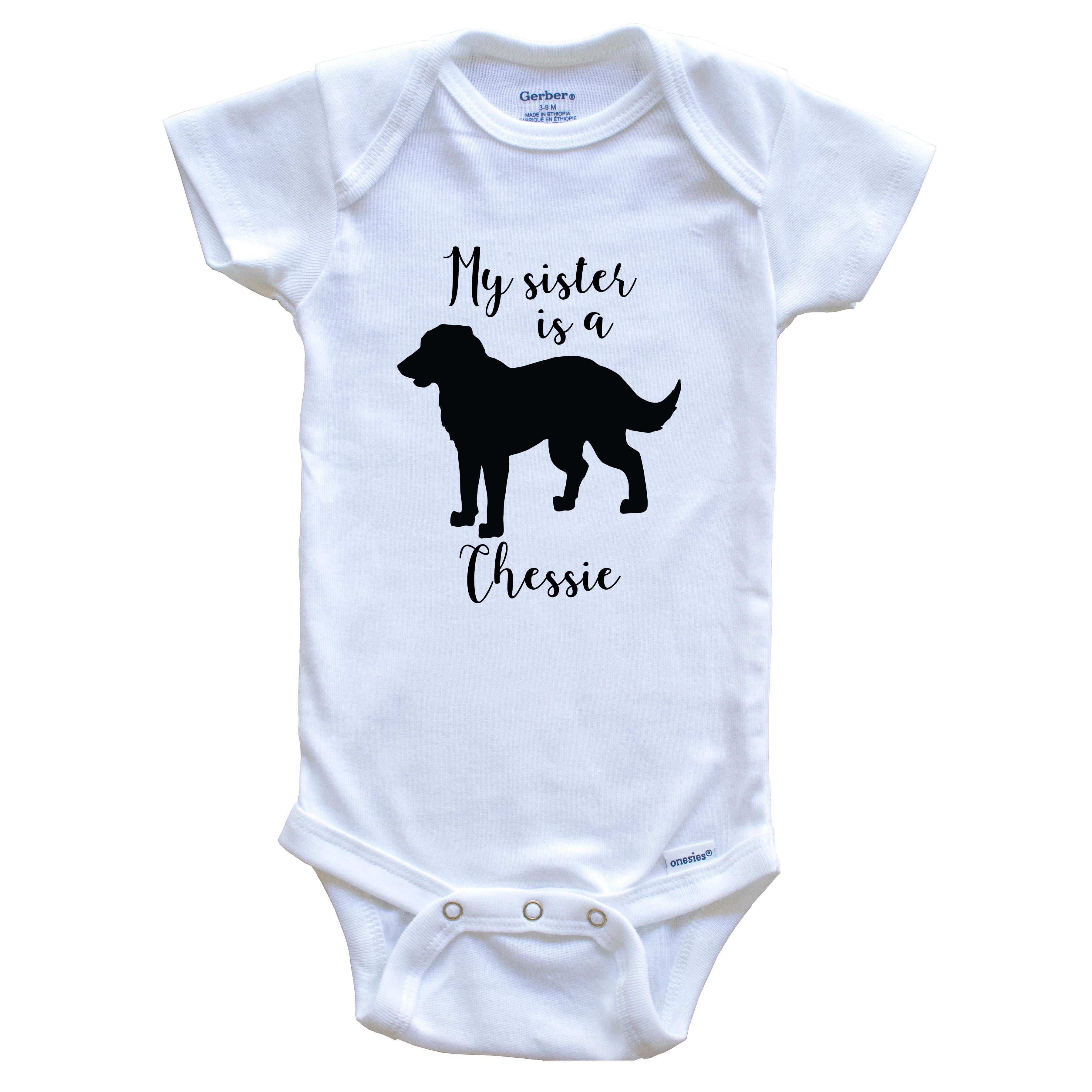 My Sister Is A Chessie Cute Dog Baby Bodysuit - Chesapeake Bay Retriever One Piece Baby Bodysuit, 0-3 Months White