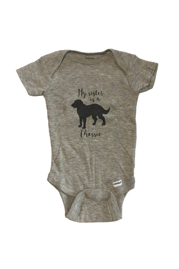 My Sister Is A Chessie Cute Dog Baby Bodysuit - Chesapeake Bay Retriever One Piece Baby Bodysuit - Grey