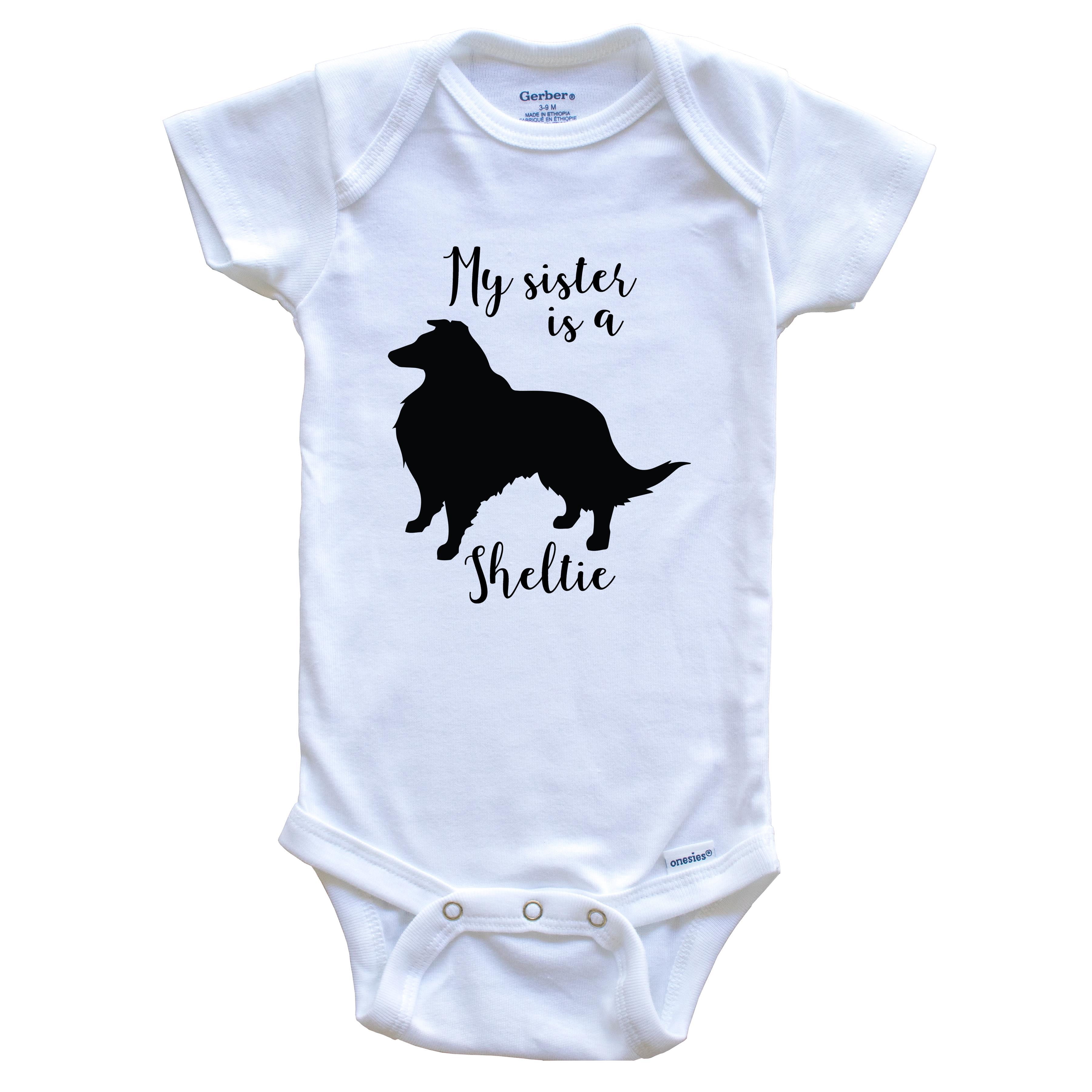 My Sister Is A Sheltie Cute Dog Baby Bodysuit - Sheltie One Piece Baby Bodysuit, 0-3 Months White