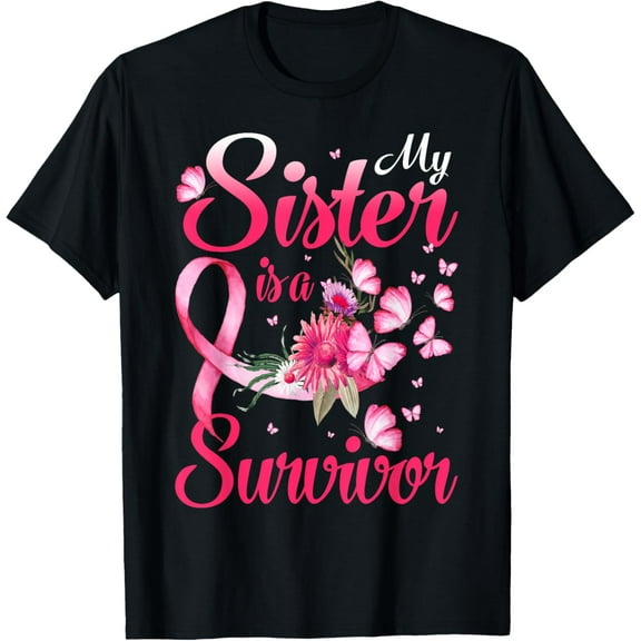 My Sister Is A Survivor Butterfly Breast Cancer Awareness T-Shirt