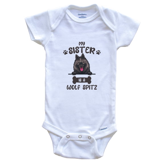 My Sister Is A Wolf Spitz Cute Dog Breed Baby Bodysuit, 3-6 Months White
