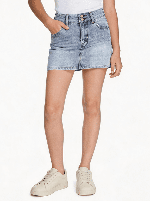 Girls & Teens Stacked Button Lace Insert Mini Denim Skort - Size 7-18