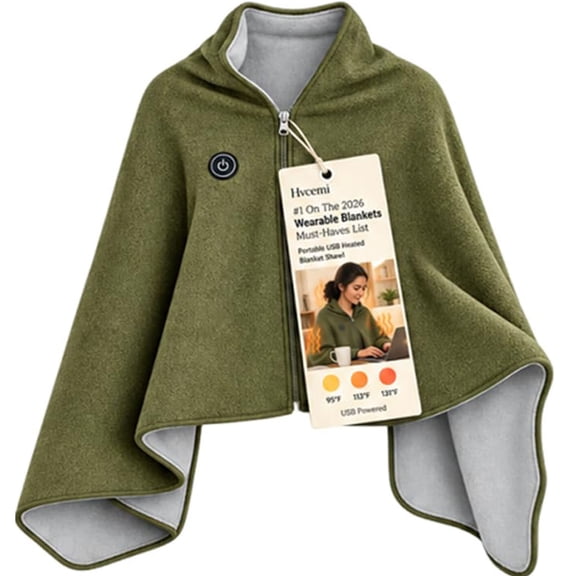 My Snugsy Heated Wearable Blanket - Cordless Snugsy Heated Shawl Wraps, Portable Heated Cape Zipper, 3 Heat Settings