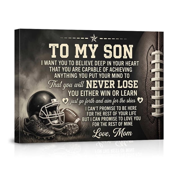 My Son From Mom Football Inspirational Quote Wall Art Print, Eye Catching Inspirational Theme For Living Room And Gallery Wall Decor