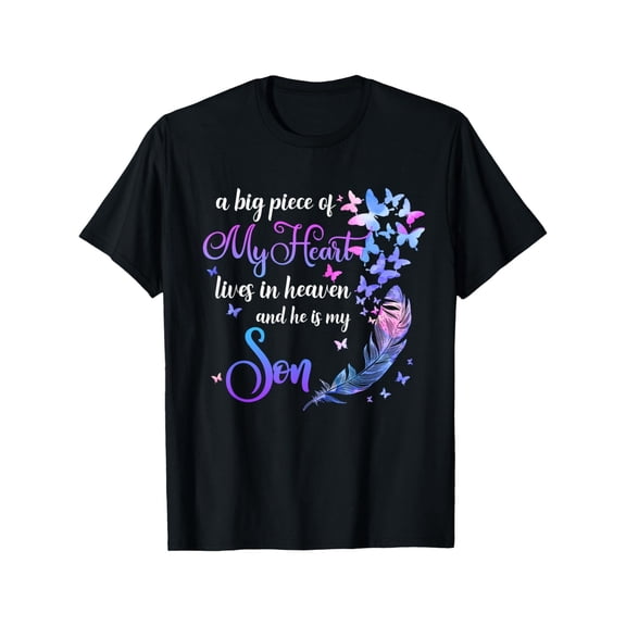 "My Son Lives In Heaven" Memorial T-Shirt - Love Quotes from Mom & Dad, Matching, 100%, Round Neck, Casual Wear for All Seasons, Casual Wear, Round Neck