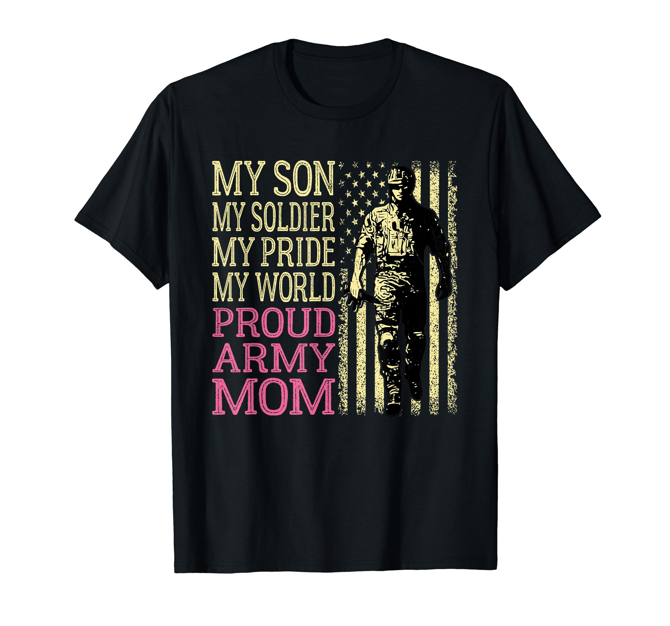 Proud Army Mom American Flag T-Shirt For Women - Soft 100% Cotton Crew Neck