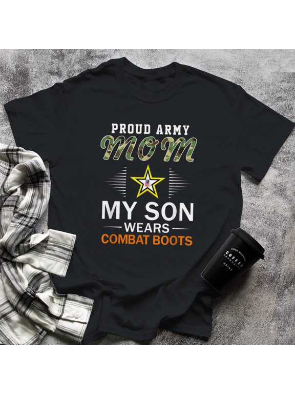 My Son Wears Combat Boots-Proud Army Mom Camouflage Army (14), Medium, Black
