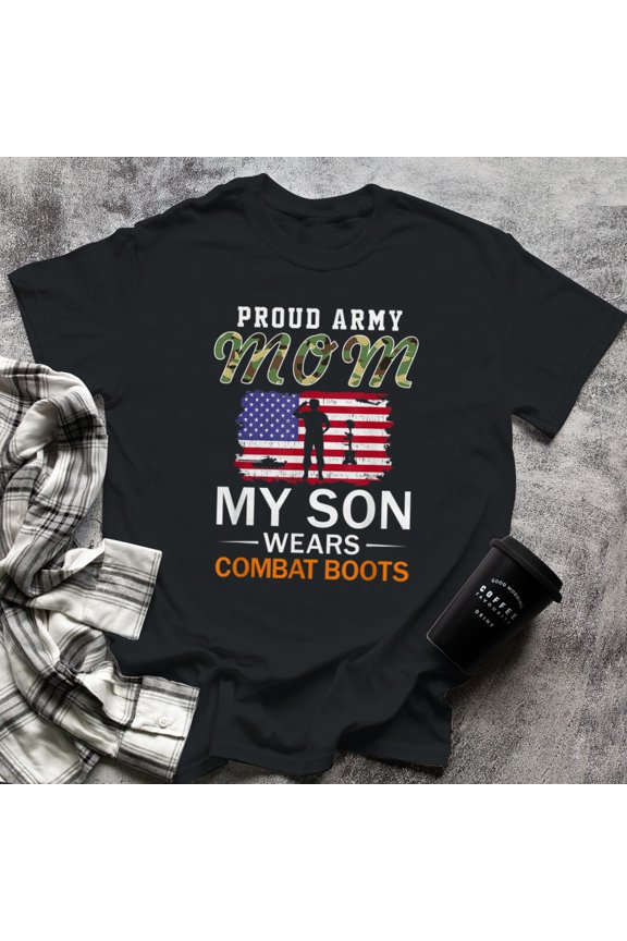 My Son Wears Combat Boots-Proud Army Mom Camouflage Army, Medium, Black