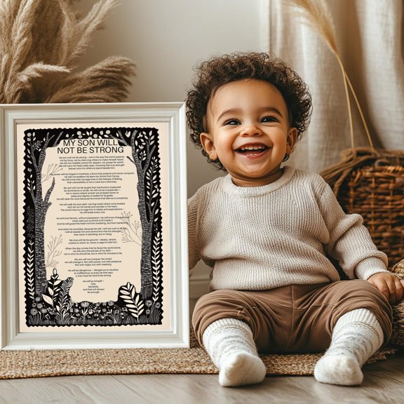 My Son Will Not Be Strong Print Parenting Quote Wall Art Raising Boys Decor Inspirational Masculinity Poster Gift for Parents Shipped