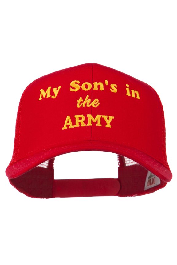 My Son is in the Army Embroidered Mesh Cap - Red OSFM
