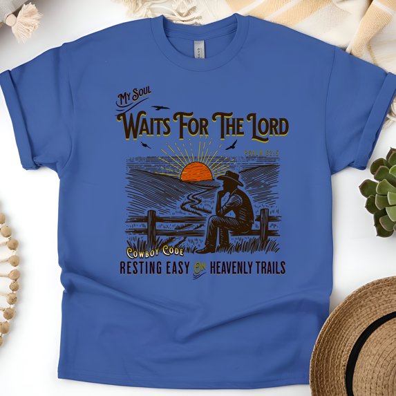 My Soul Waits for the Lord Cowboy Christian T-Shirt – Psalm 62:5, Royal, Size 3XL