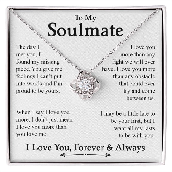My Soulmate | My Missing Piece, Love Knot Necklace Mom, necklace For Wife, Mother's Day, White Love Knot Necklace