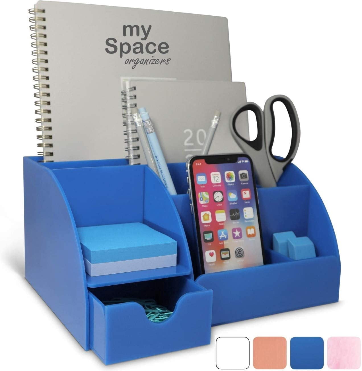 My Space Organizers 9-Compartment Desktop Organizer & Pencil Holder with Accessories, Blue