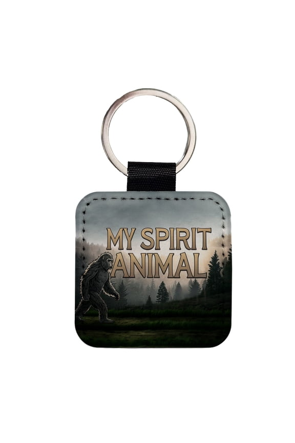 My Spirit Animal Bigfoot Funny Fantasy Faux Leather Square Keychain