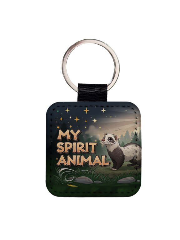 My Spirit Animal Ferret Funny Faux Leather Square Keychain