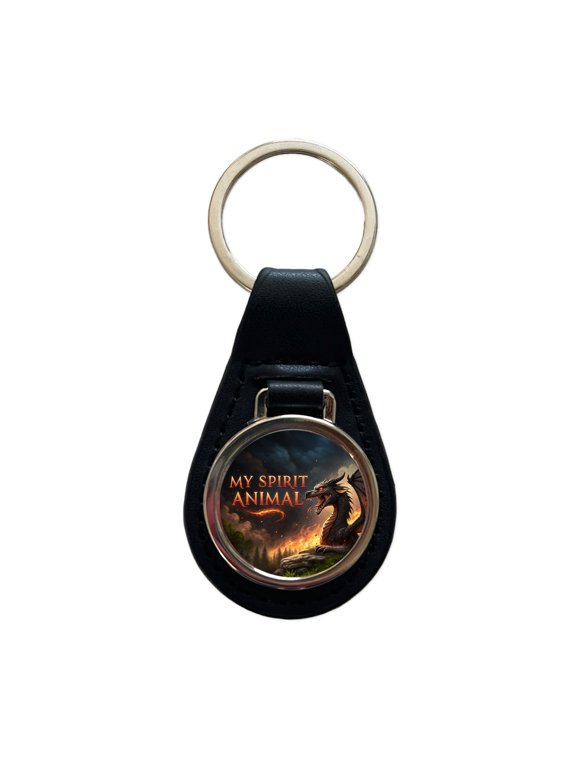 My Spirit Animal Fierce Dragon Funny Metal Black Leather Keychain
