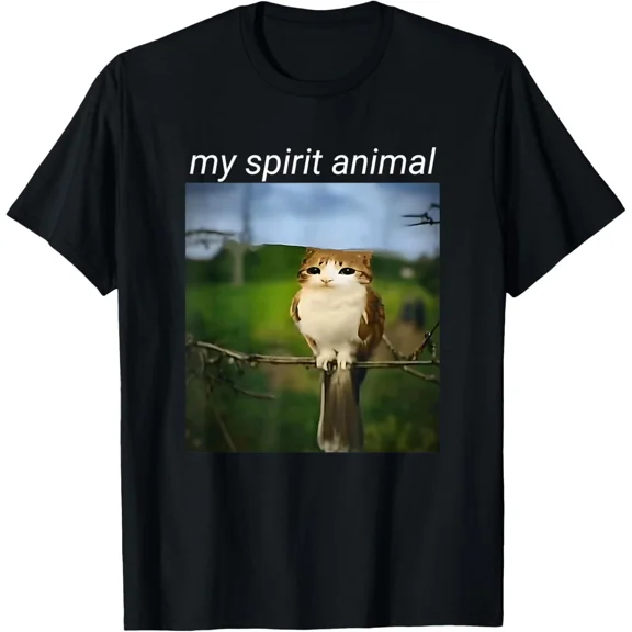 My Spirit Animal Funny Meowl Owl Cat Brainrot Meme Unisex T-Shirt, up to size 5XL