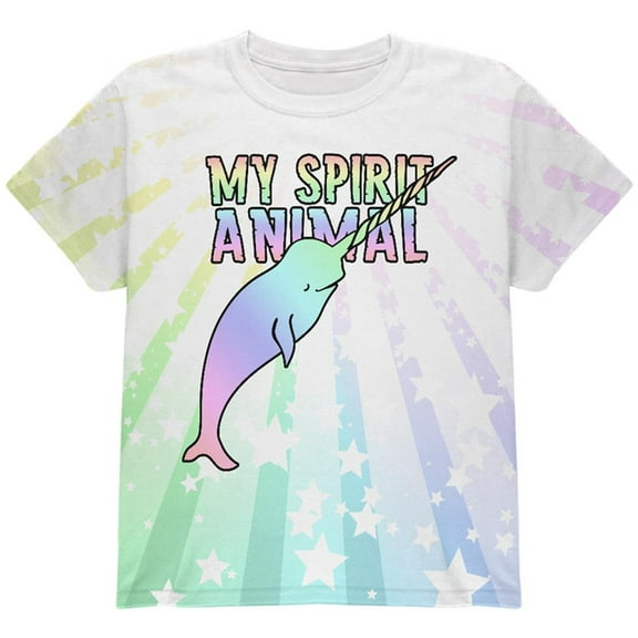 My Spirit Animal Narwhal Unicorn Of The Sea Pastel All Over Youth T Shirt Multi YSM