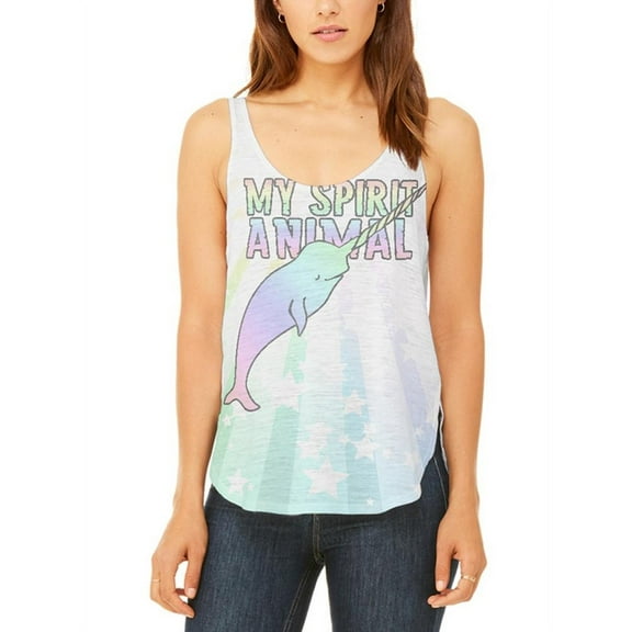 My Spirit Animal Narwhal Unicorn Of The Sea Pastel Juniors Flowy Side Slit Tank Top Multi X-LG