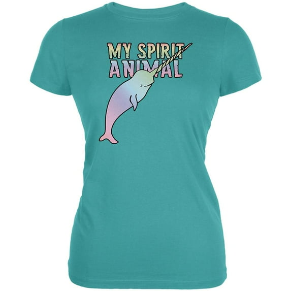 My Spirit Animal Narwhal Unicorn Of The Sea Pastel Juniors Soft T Shirt Stone Blue X-LG