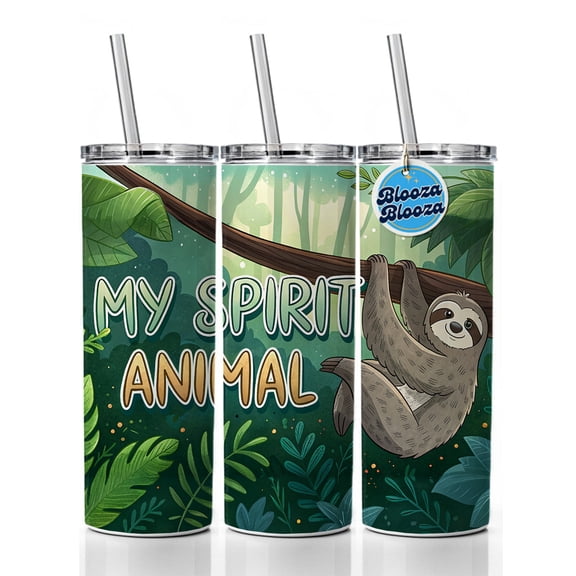 My Spirit Animal Sloth Funny 20oz Insulated Water Bottle Skinny Tumbler Includes Straw