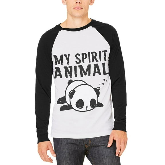 My Spirit Animal Tired Panda Cute Mens Long Sleeve Raglan T Shirt White-Black SM