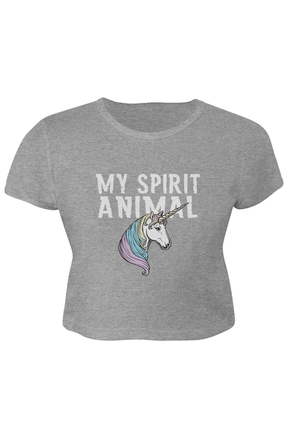 My Spirit Animal Unicorn Juniors Crop Top T-Shirt Heather LG