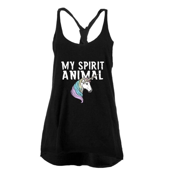 My Spirit Animal Unicorn Juniors Twist Tank Top Black X-LG