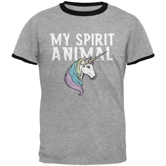My Spirit Animal Unicorn Mens Ringer T Shirt Heather-Black MD