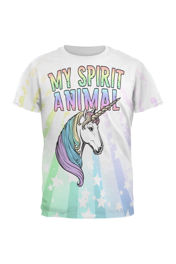 My Spirit Animal Unicorn Pastel Rainbow All Over Mens T Shirt Multi LG