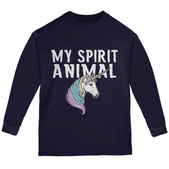 My Spirit Animal Unicorn Youth Long Sleeve T Shirt Navy YLG