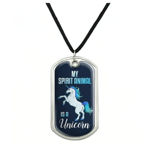 My Spirit Animal is a Unicorn Military Dog Tag Pendant Necklace with Cord