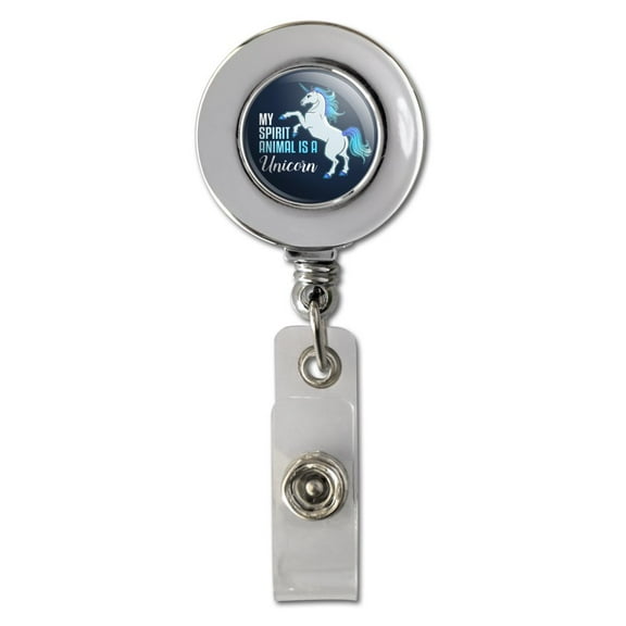 My Spirit Animal is a Unicorn Retractable Reel Chrome Badge ID Card Holder Clip