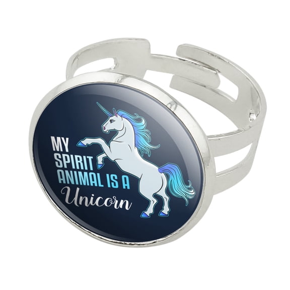 My Spirit Animal is a Unicorn Silver Plated Adjustable Novelty Ring