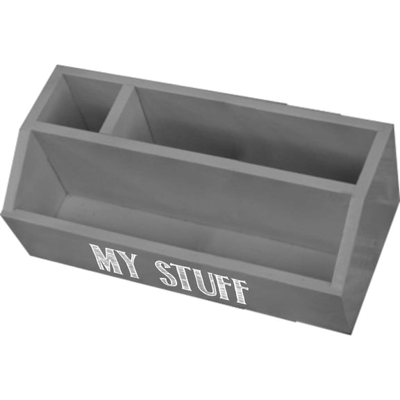"My Stuff" Rustic Wooden Office Desk Organizer & Mail Rack With Distressed Wood Finish 11" X 6" X 4" (Gray)