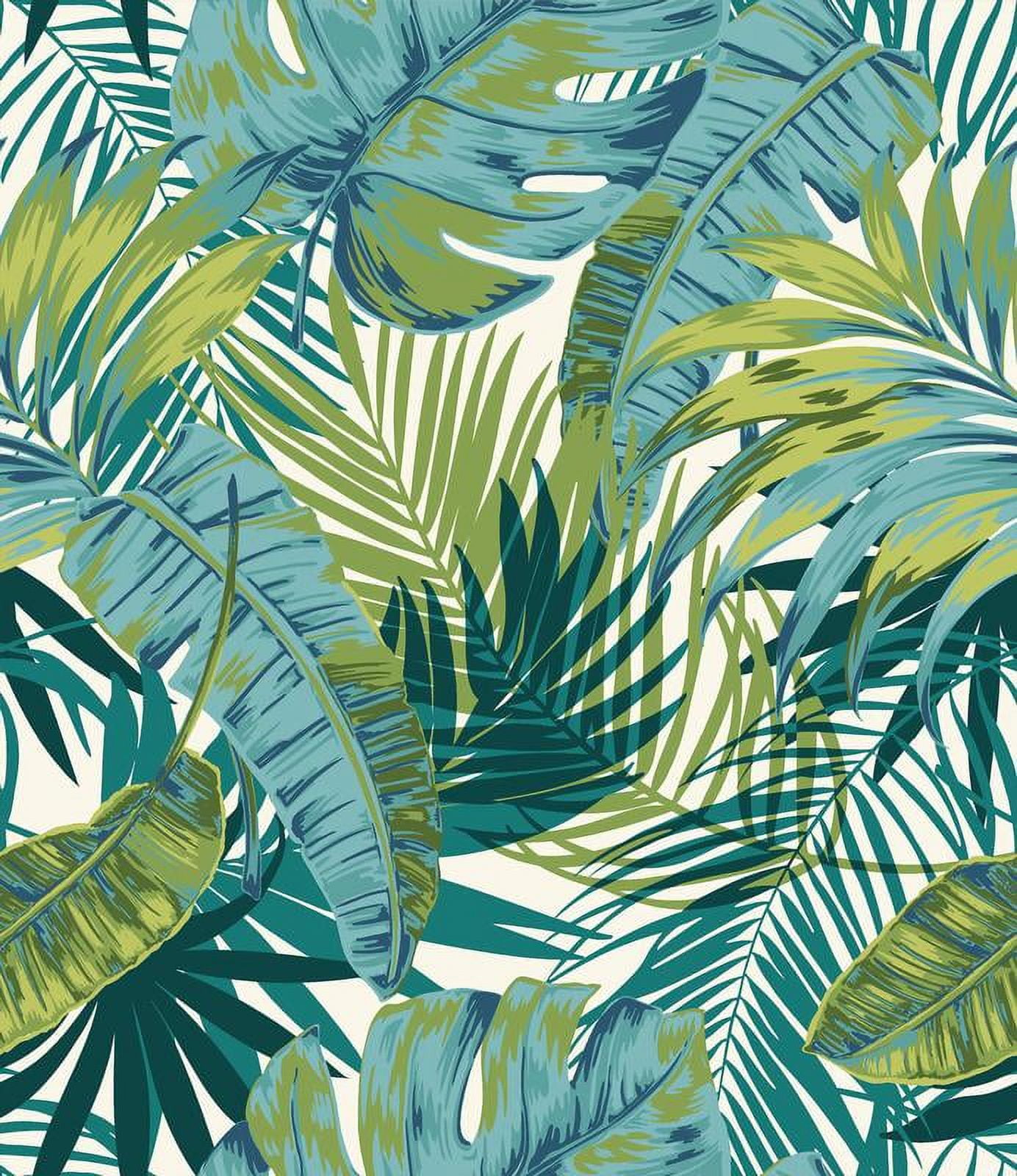 Tropical Palm Teal and Green Vinyl Peel and Stick Wallpaper