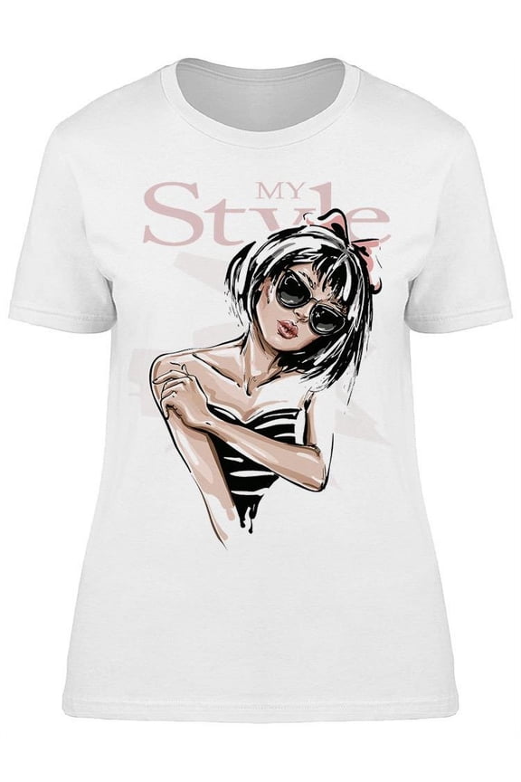 My Style: Model In Black T-Shirt Women -Image by Shutterstock, Female Large