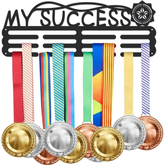 My Success Medal Hanger Inspiarional Text Medal Holder Iron Hook Rack Frame Awards Ribbon Cheer Ribbon Lanyard Medal Wall Hanger