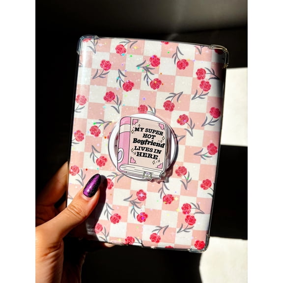 My Super Hot Boyfriend Lives In Here Book Phone Grip, Funny Bookish Acrylic Phone Holder Stand