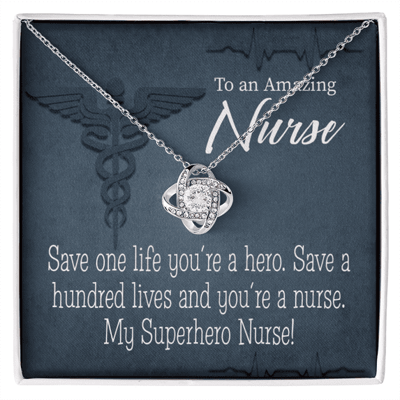 My Superhero Nurse! Healthcare Medical Worker Nurse Appreciation Infinity Knot Necklace Message Card