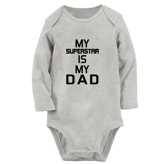 My Superstar Is My Dad Funny Rompers, Newborn Baby Unisex Bodysuits, Infant Jumpsuits, Toddler 0-12 Months Kids Long Sleeves Oufits (Gray, 0-6 Months)