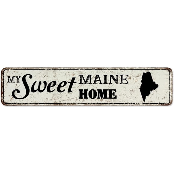 My Sweet Home Maine Metal Plaque Business Cabin Indoor Wall Decor Metal Tin Sign America State Name Map Metal Signs Outdoor for Bathroom 4"x16"