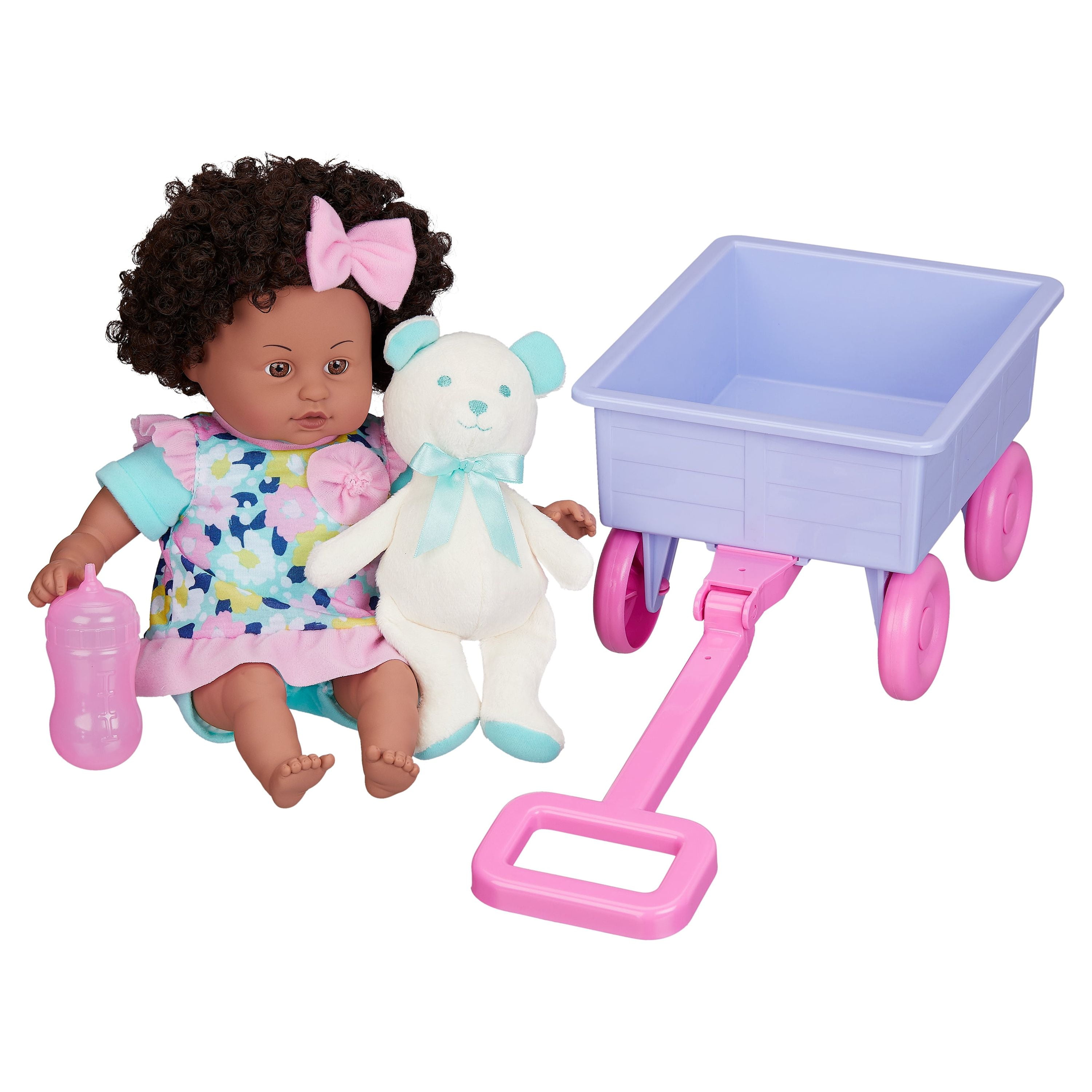 My Sweet Love 13" Pink & Teal Baby Doll and Wagon Play Set, 6 Pieces Included