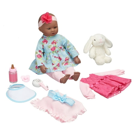 My Sweet Love 18" Doll and Accessories Set with Plush Bunny and extra outfit, African American