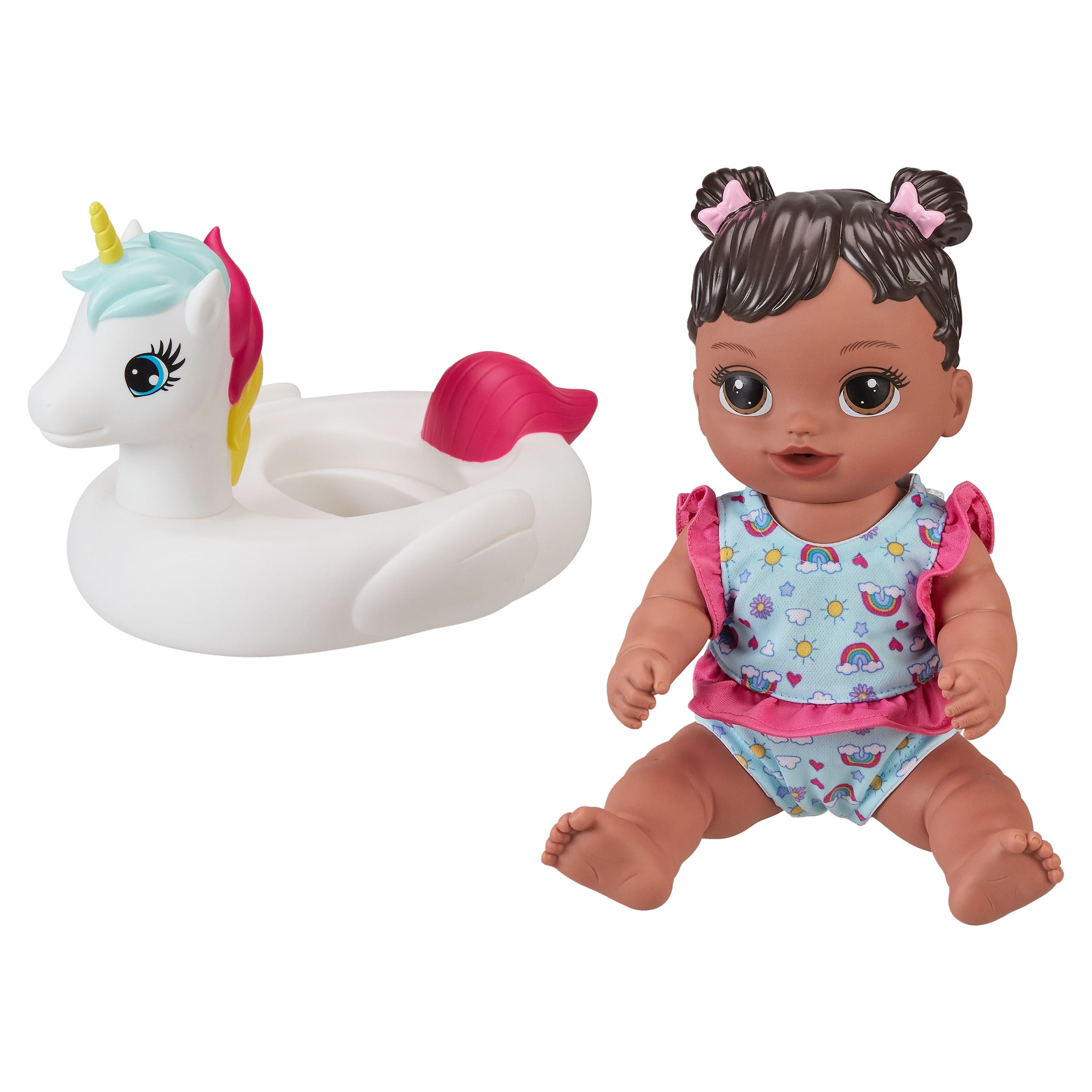 My Sweet Love Soft Baby and Unicorn Floaty Play Set, 2 Piece Bath Toy, Afro-American, Kids Ages 2+