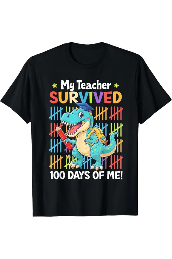 My Teacher Survived 100 Days Dinosaur 100th Day of School T-Shirt